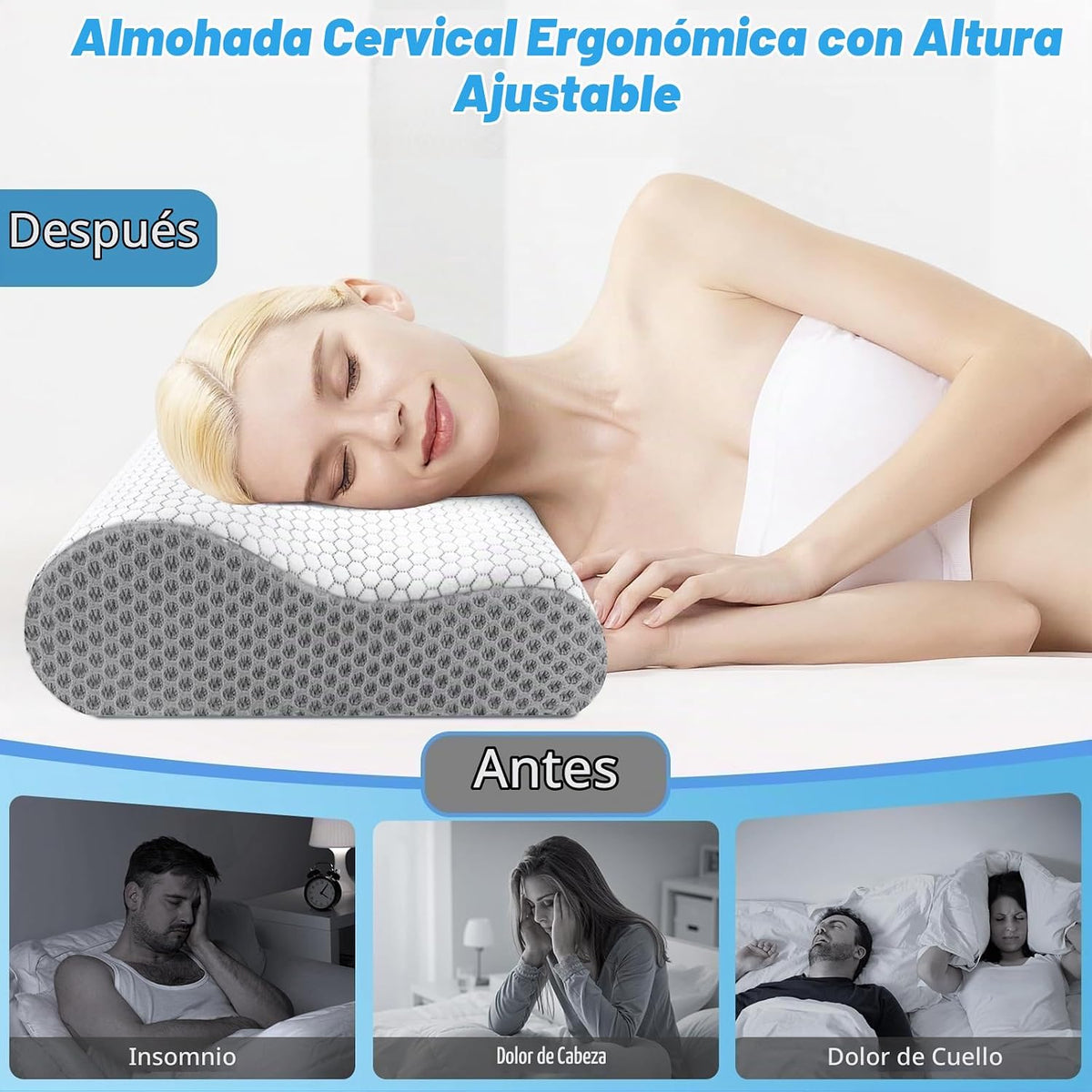 Almohada cervical ergonómica para dormir, tamaño Queen gris | Almoh...