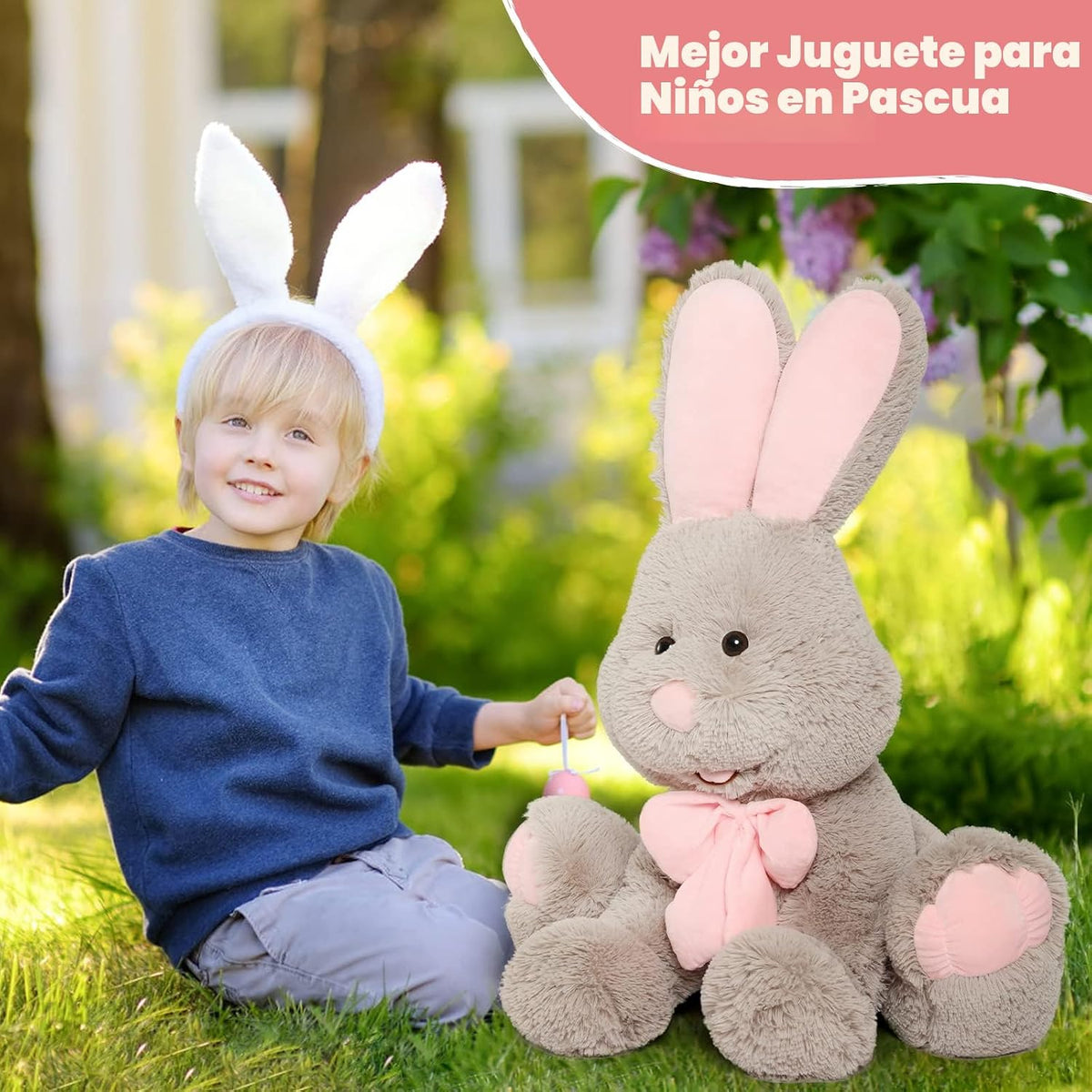 MorisMos Peluche de conejo gigante, conejo gris grande de 31.5 pulg...