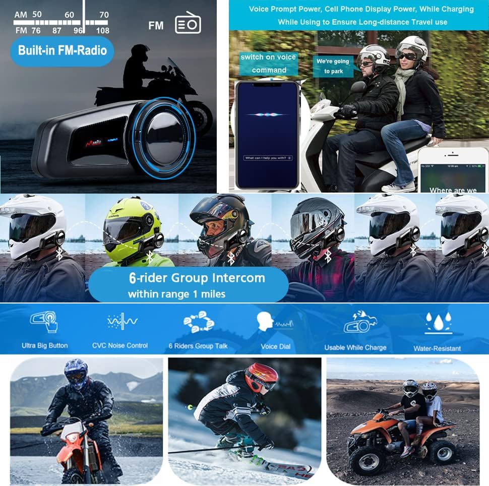 QSPORTPEAK M2 - Kit de intercomunicación Bluetooth para casco de mo...