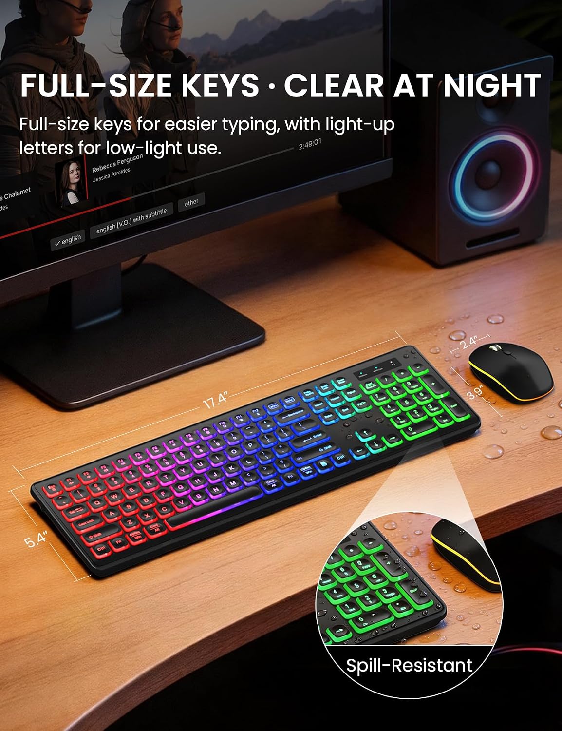 Combo de teclado y mouse inalámbricos con retroiluminación RGB, rec...