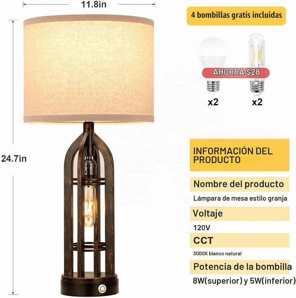 Seealle Juego de 2 lámparas de mesa para sala de estar, lámpara de...