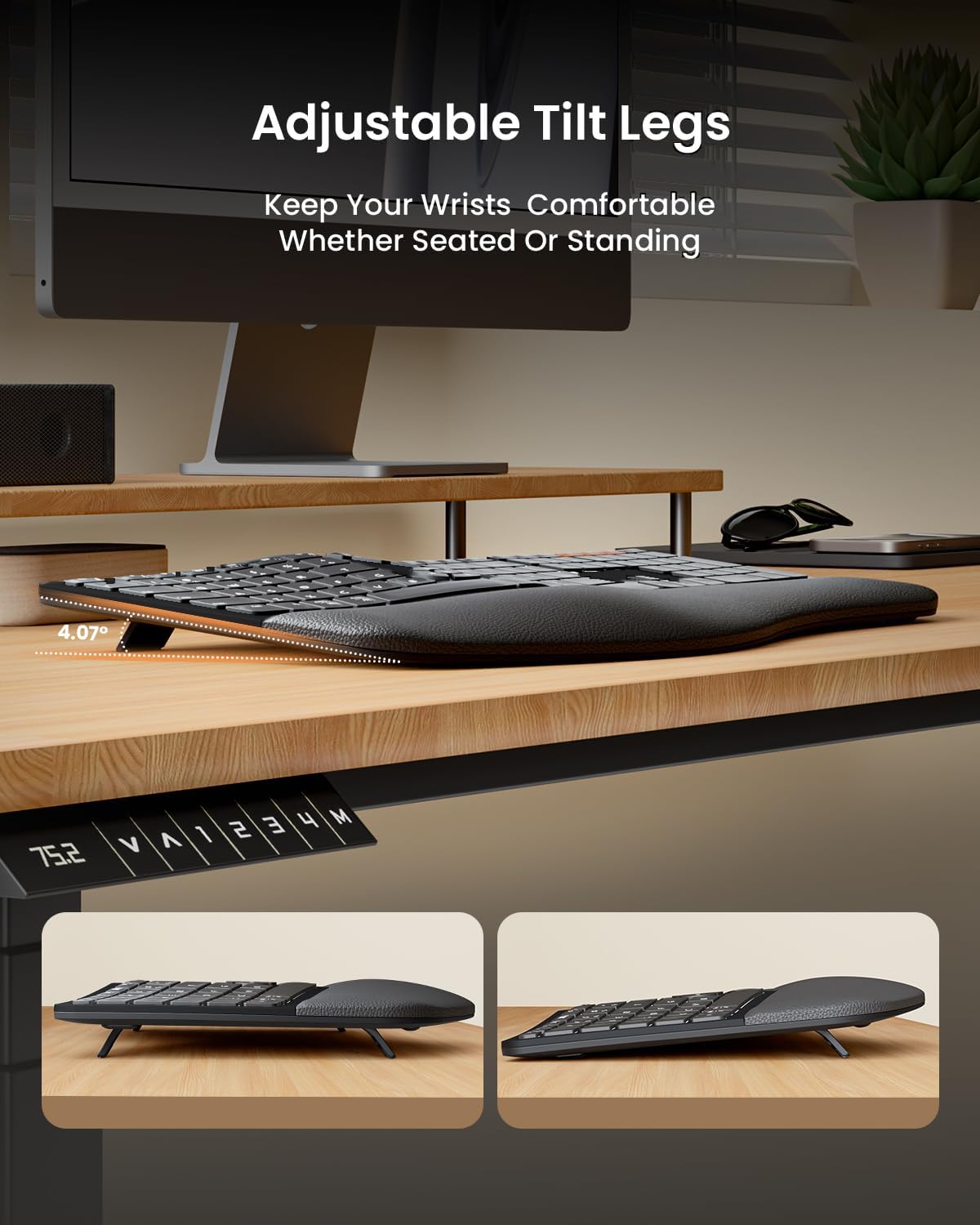 ProtoArc Teclado y Ratón Inalámbrico Ergonómico, EKM01 Plus Combo d...