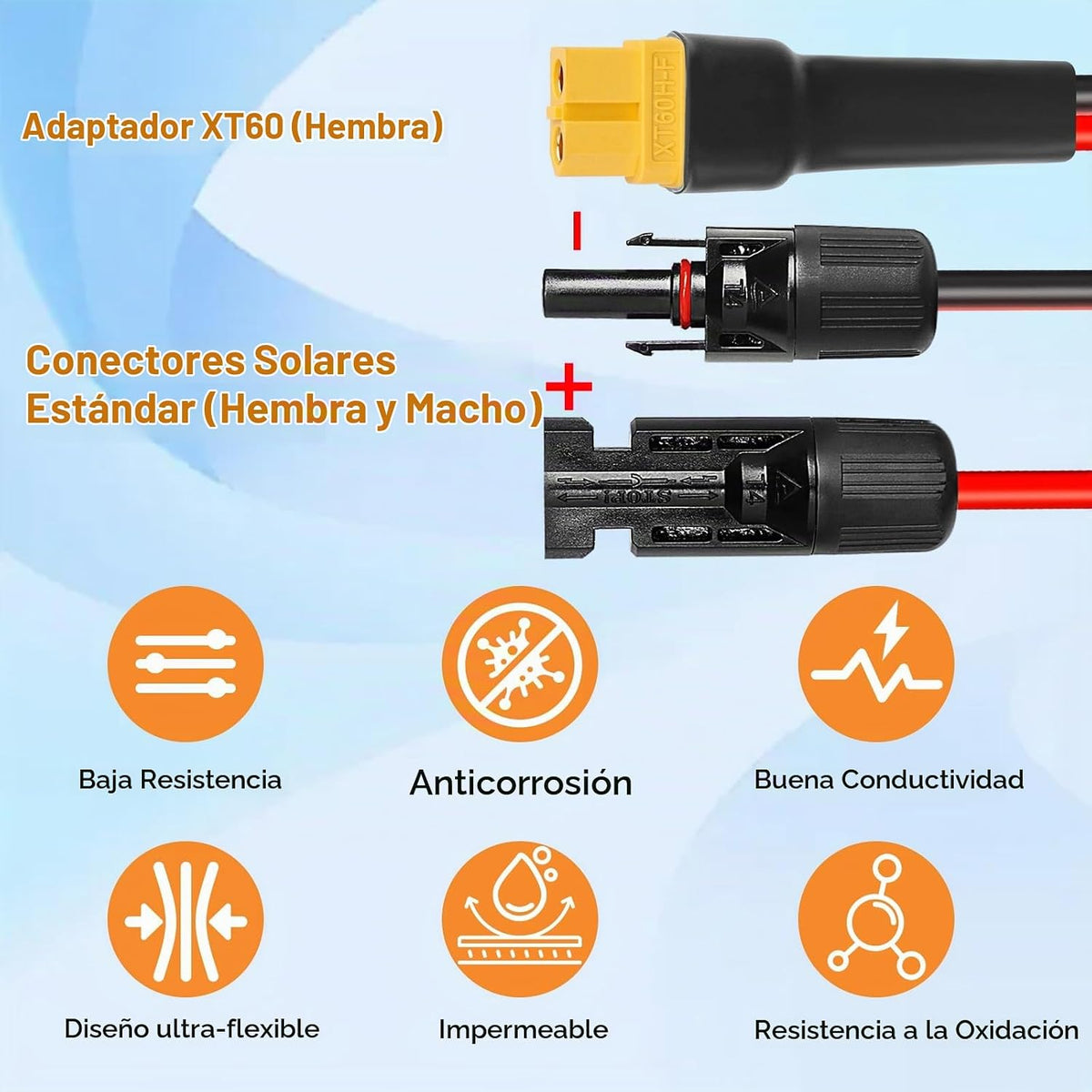 Cable de extensión solar XT60 de 10 AWG 2 3 6 10 15 20 25 35 40 50...