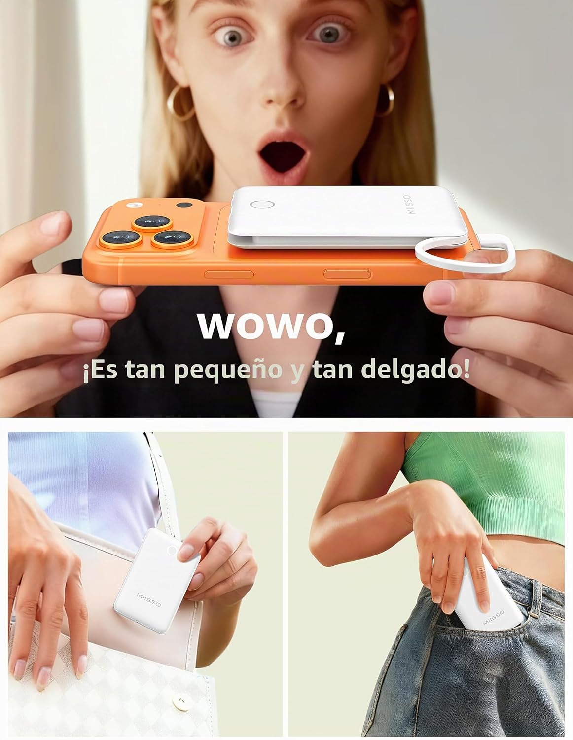 Mini cargador portátil de 10000 mAh con cable integrado, paquete de...