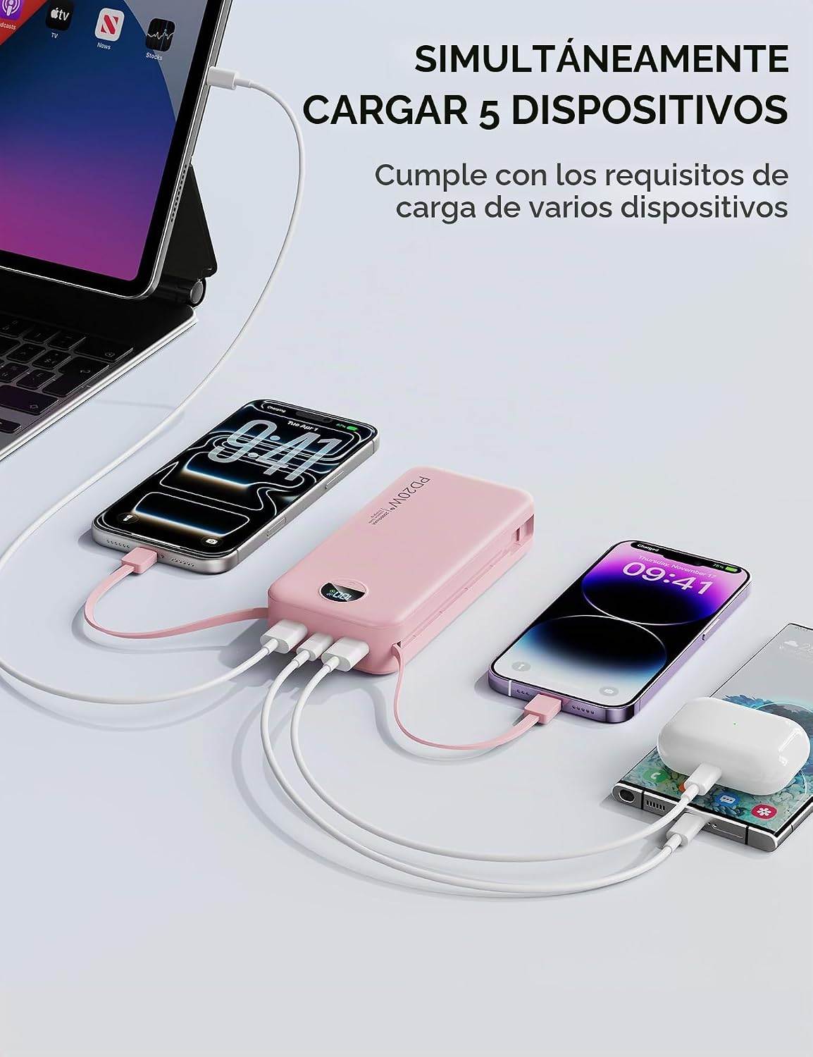 Nusyddy Cargador portátil 20000mAh de carga rápida w\/incorporado e...