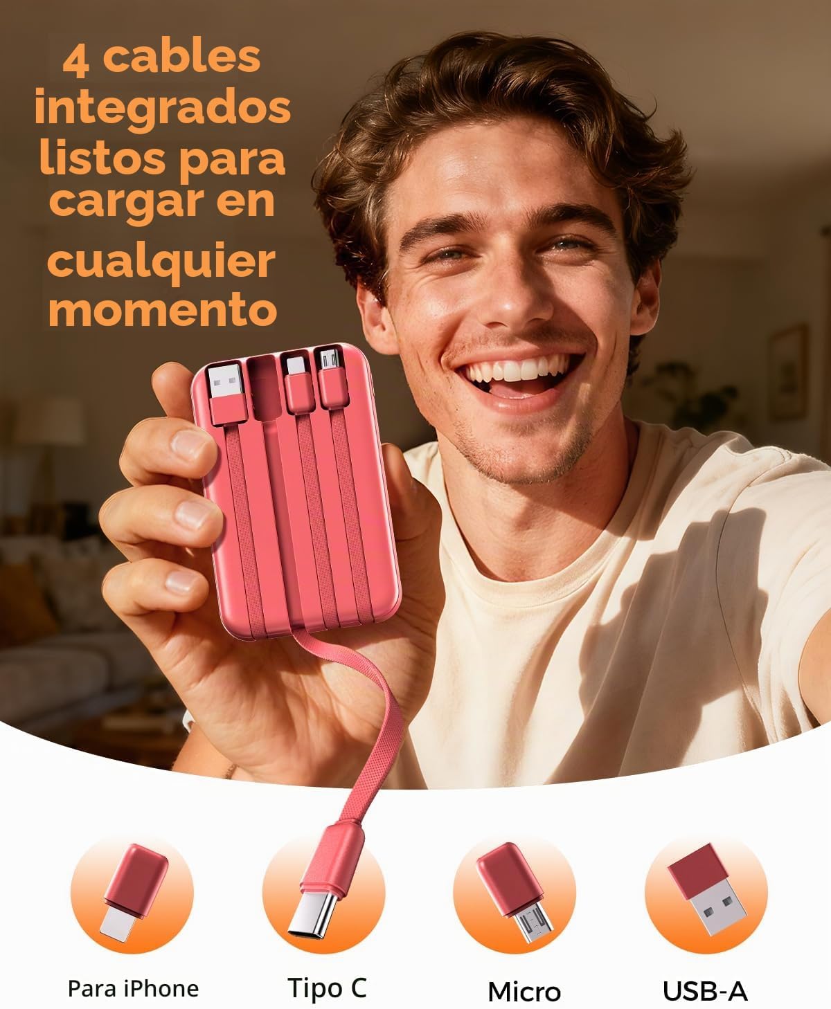 Zmmyuluo Cargador portátil con 4 cables incorporados, batería de ca...