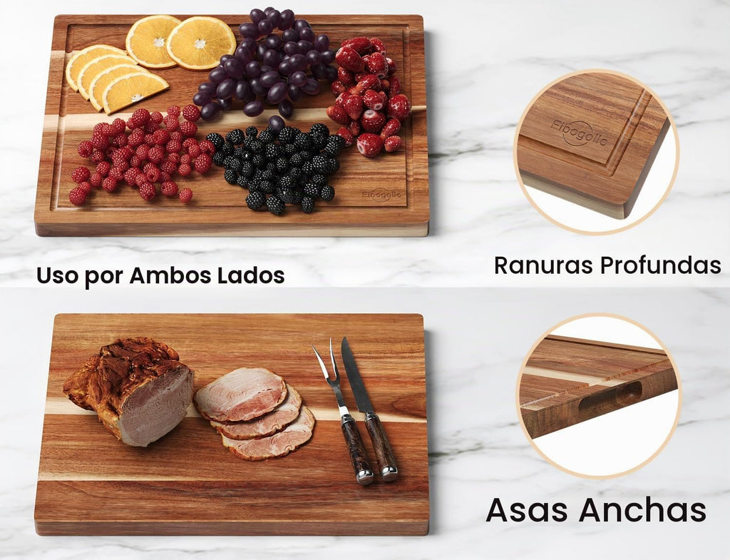 Fibogollo Tablas de cortar de madera de acacia para cocina (juego d...