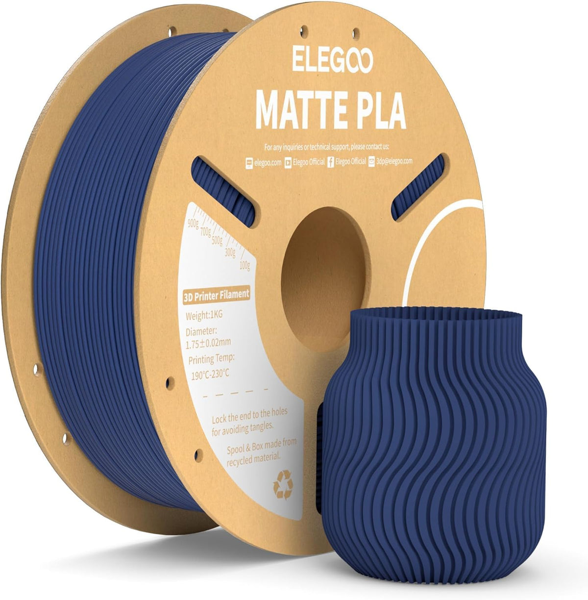 ELEGOO Filamento de impresora 3D PLA mate azul marino 2.2 lbs 0.07...