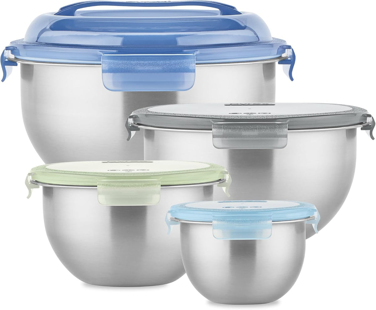 Pyrex Paquete de 4 cuencos de metal de acero inoxidable con tapas |...