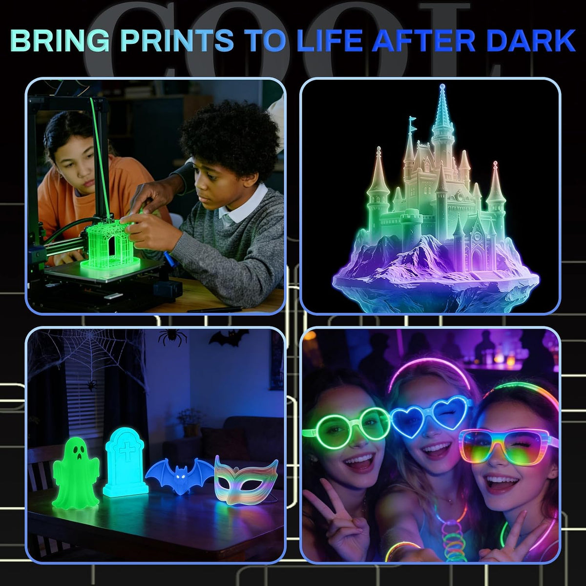 Frucindra Filamento de impresora 3D PLA+ que brilla en la oscuridad...
