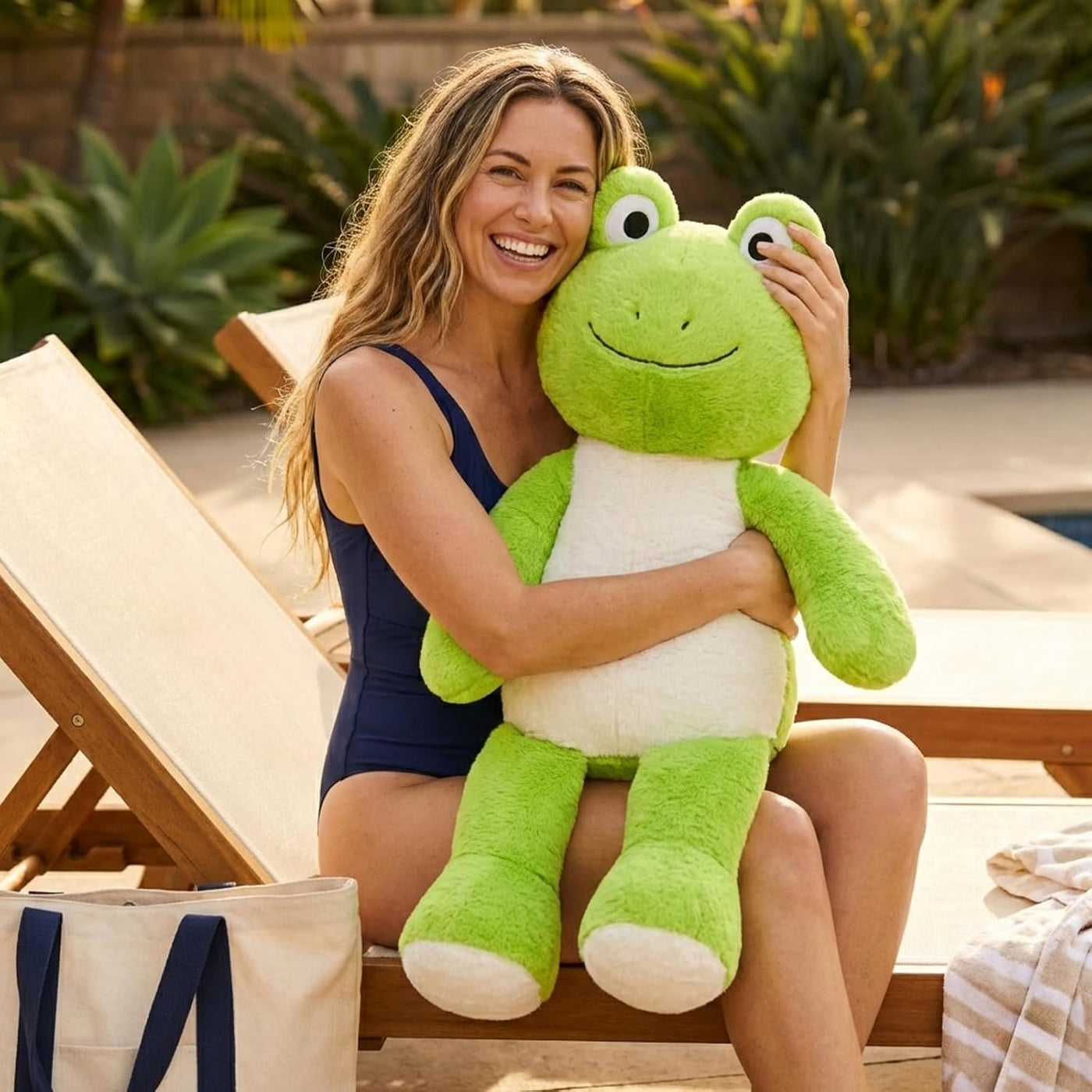 WEIGEDU Juguete de peluche de rana de peluche aderezable, 24.8 pulg...