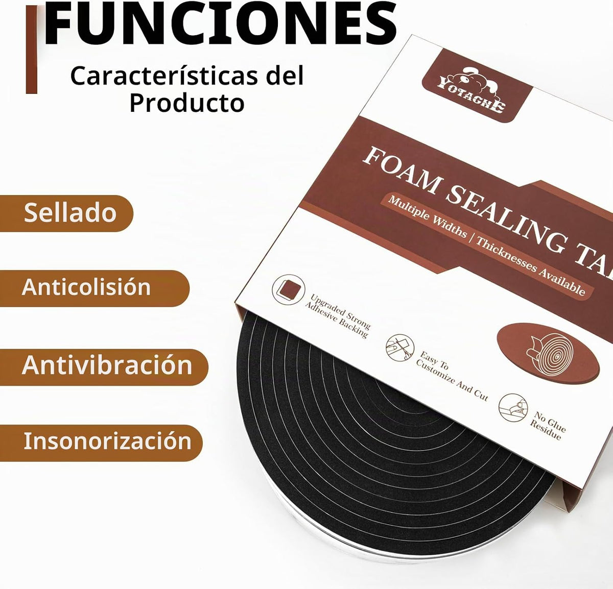 Yotache Cinta De Tira De Sellado De Goma Espuma 2" x 1\/4",...