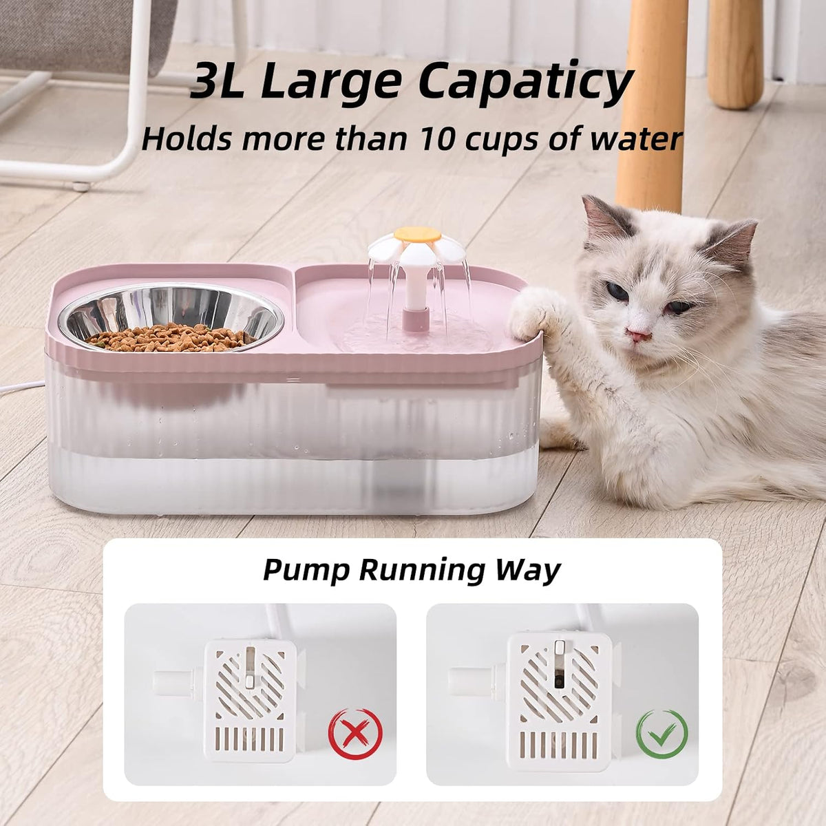 JEERAMIA Fuente de agua para gatos y cuenco de alimentos, dispensad...