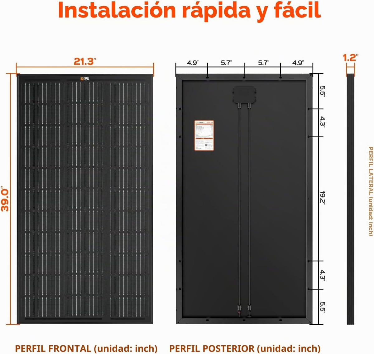 RICH SOLAR Panel solar monocristalino de celda 9BB de 100 vatios, 1...