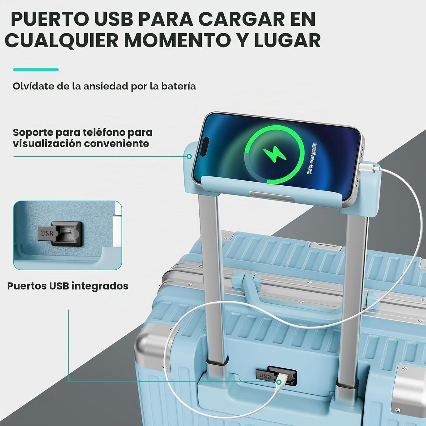 TIYFIY Equipaje de mano sin cremallera con portavasos y puertos USB...