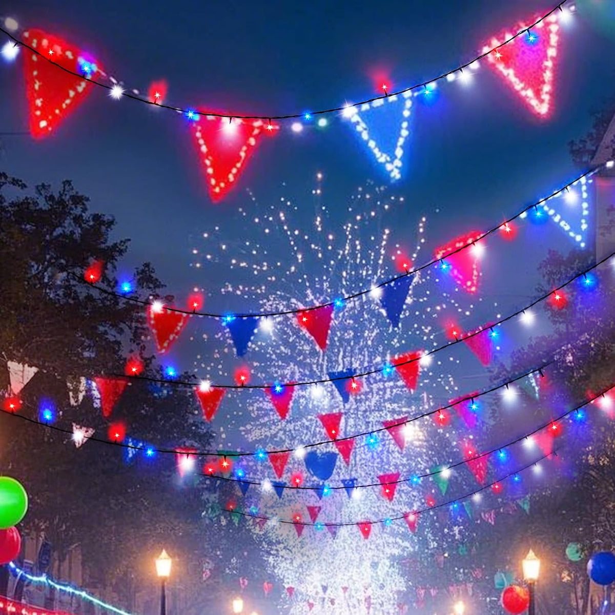 Cadena de luces de 4 de julio de 95 pies con 240 LED rojas, blancas...