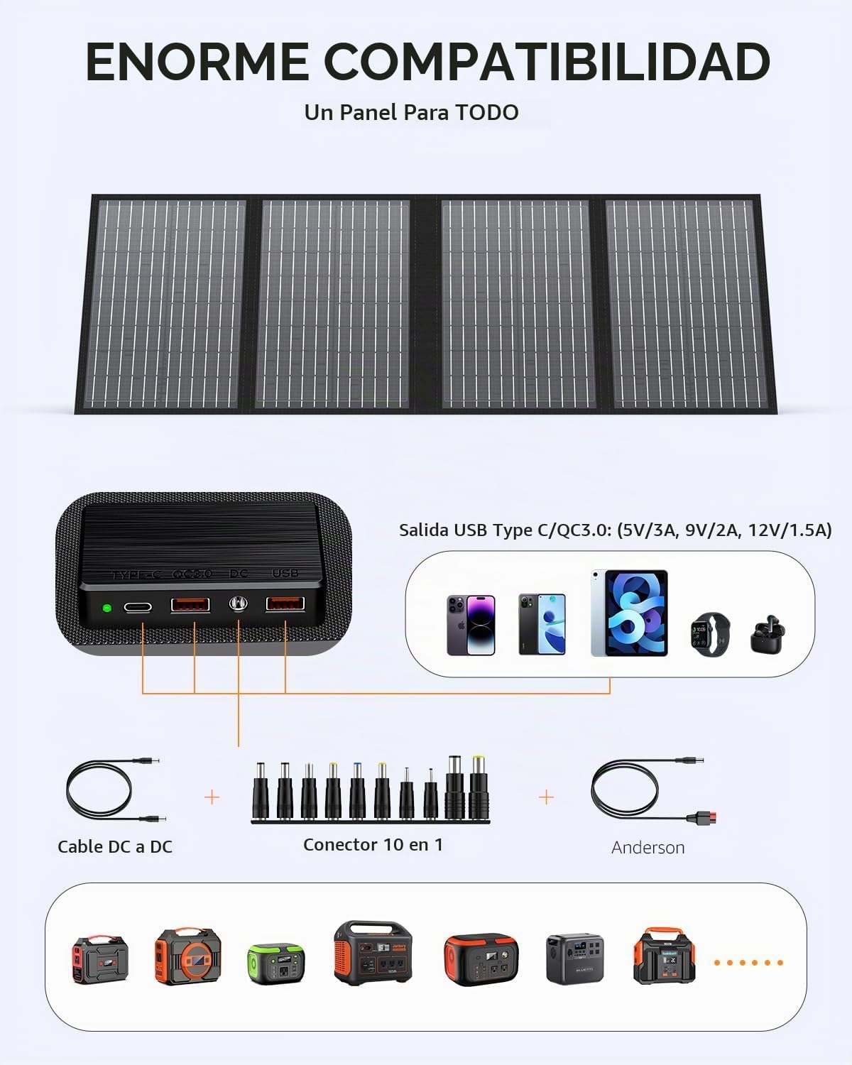 Los paneles solares portátiles 60W, cargador plegable del panel sol...