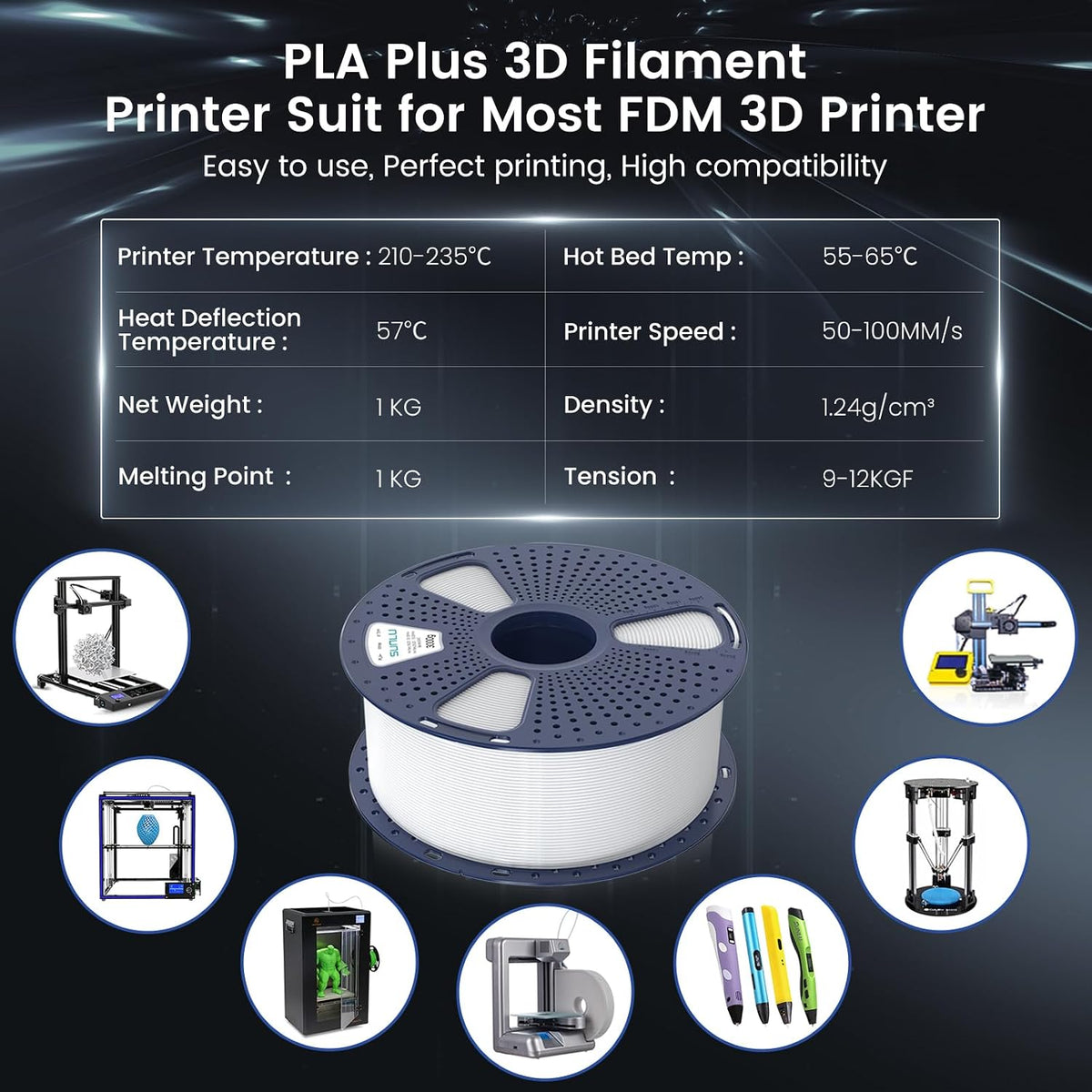 SUNLU 3 kg Filamento para Impresora 3D PLA Plus 1.75 mm, Carrete Gr...