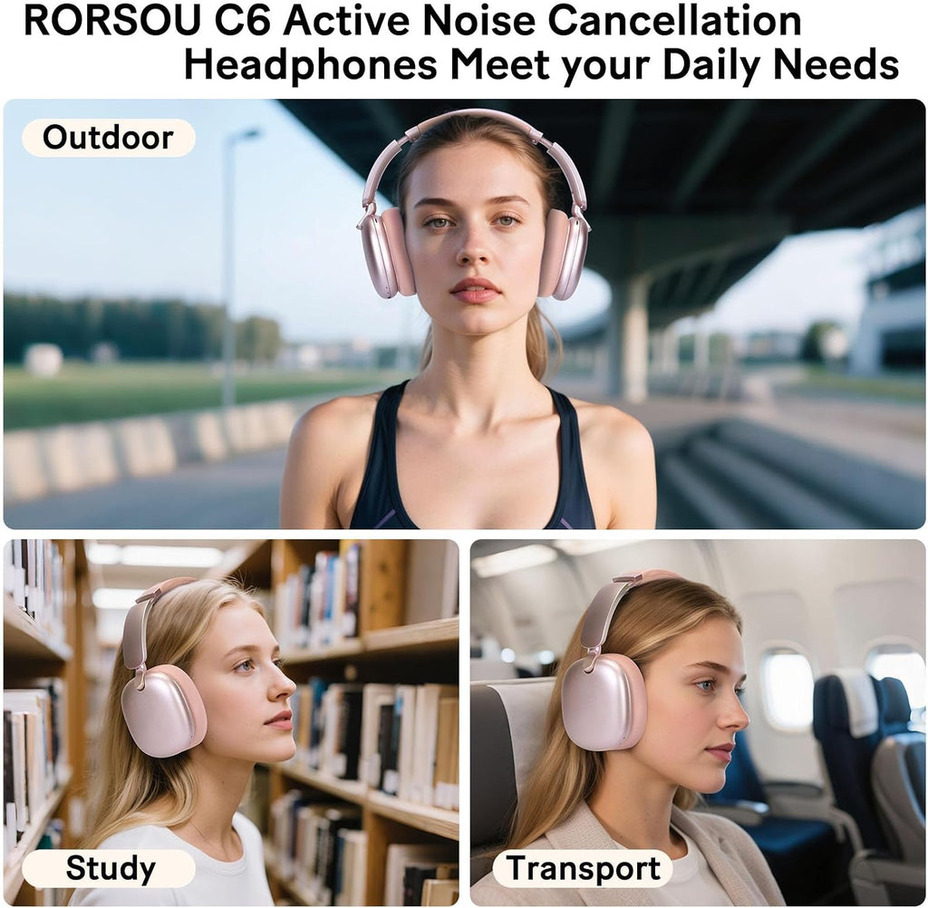 RORSOU C6 Auriculares con cancelación activa de ruido, inalámbricos...