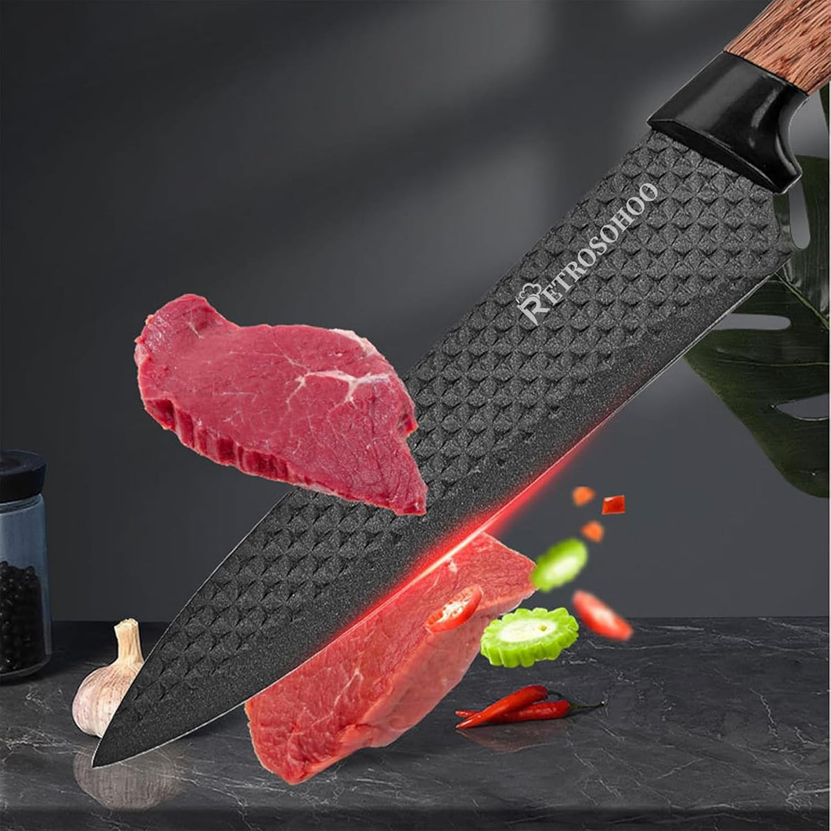 Retrosohoo - Juego de cuchillos de cocina de 6 piezas, color caqui,...