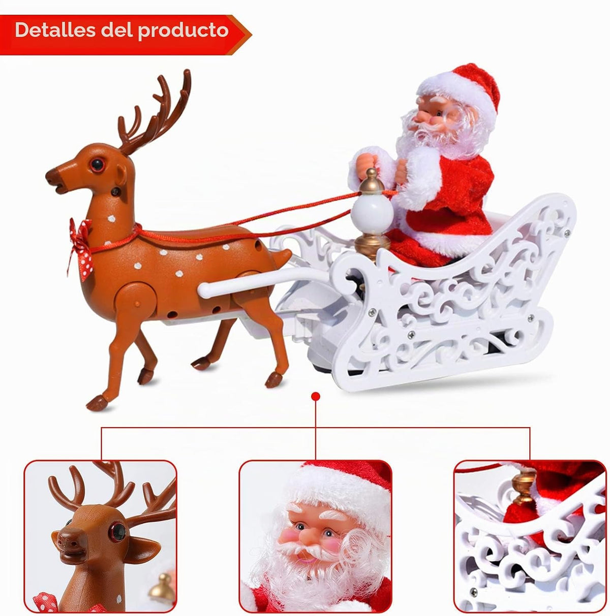 Muñeca de Papá Noel con trineo de alce PUPPY GO, carro eléctrico un...