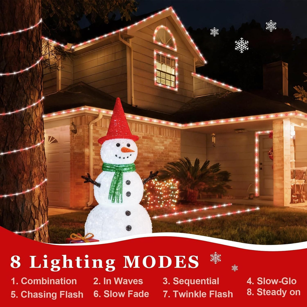 QITONG 200 luces LED solares de cuerda roja y blanca