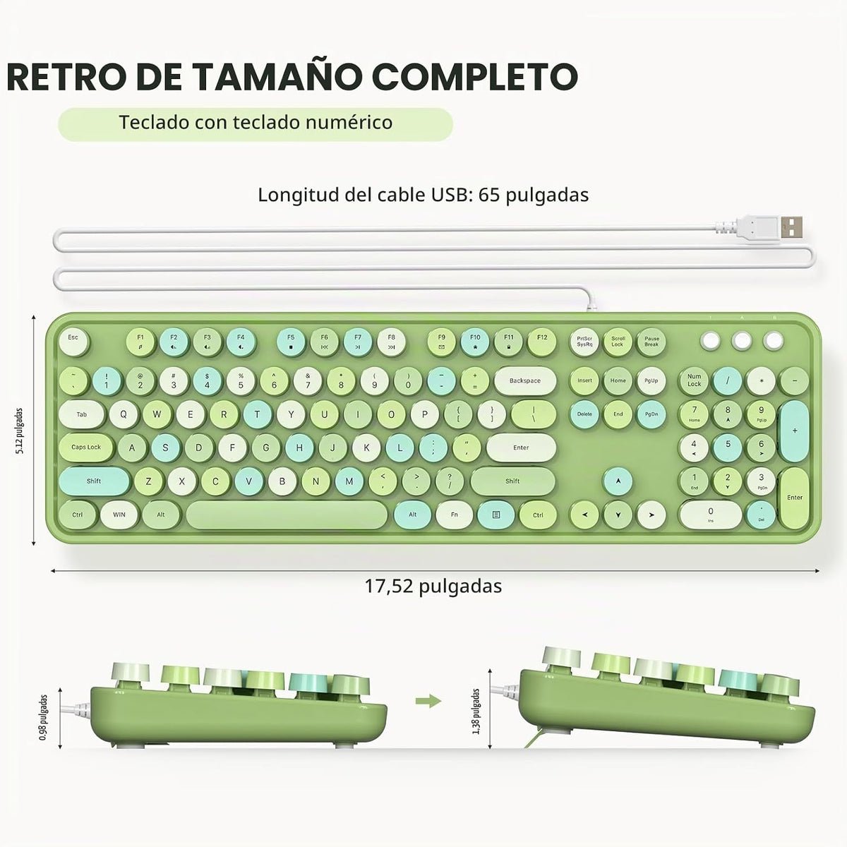 Dilter - Teclado con cable, 104 teclas, tamaño completo, tipo máqui...