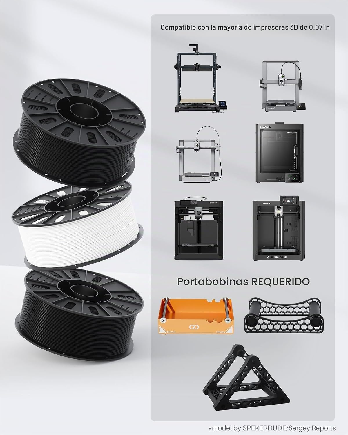 ELEGOO Filamento PLA para impresora 3D de 0.07 in, color negro, 6.6...