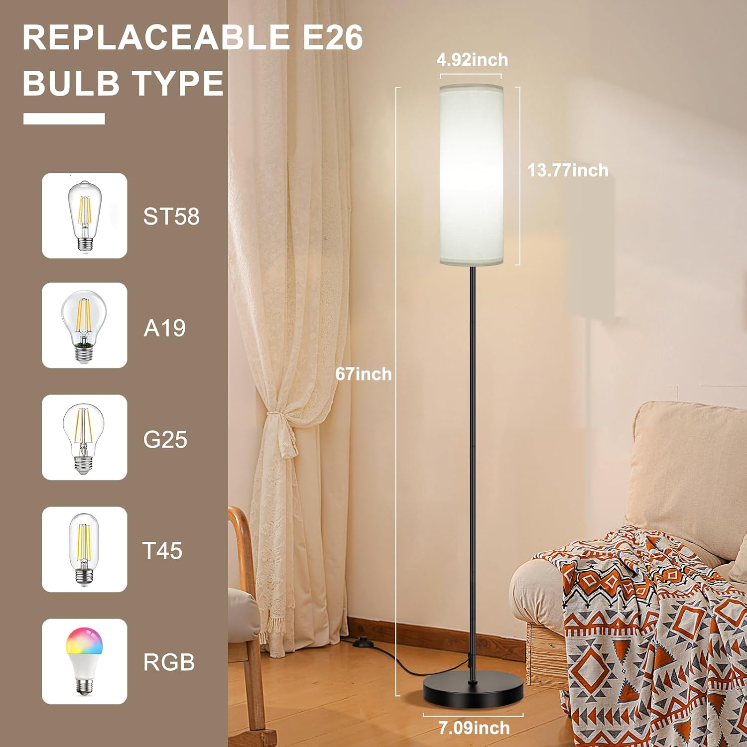 FRIDEKO HOME - Lámpara de pie, iluminación ambiental que cambia de...