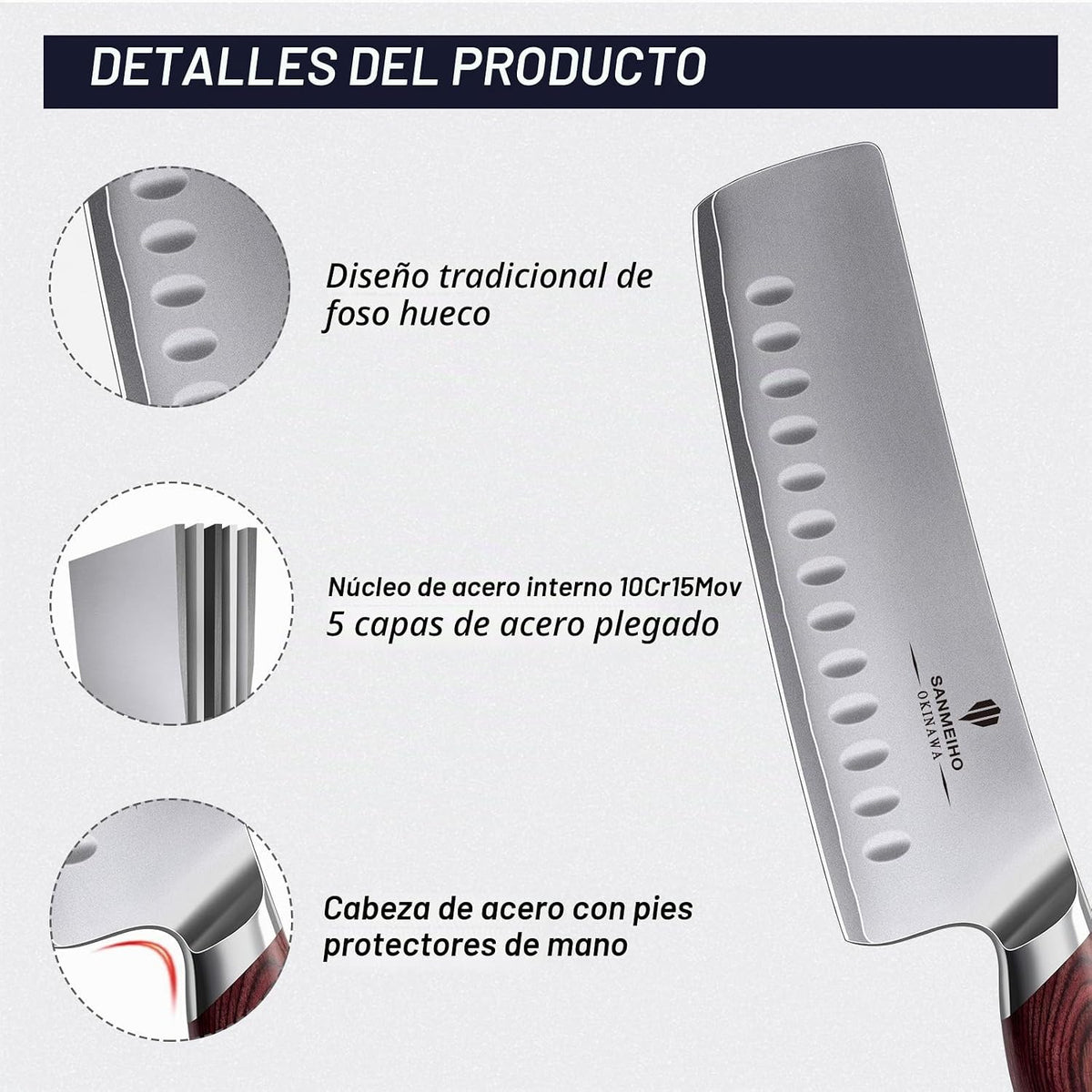 SANMEIHO Cuchillo Nakiri de 7 pulgadas, cuchillo japonés 10Cr15MoV...