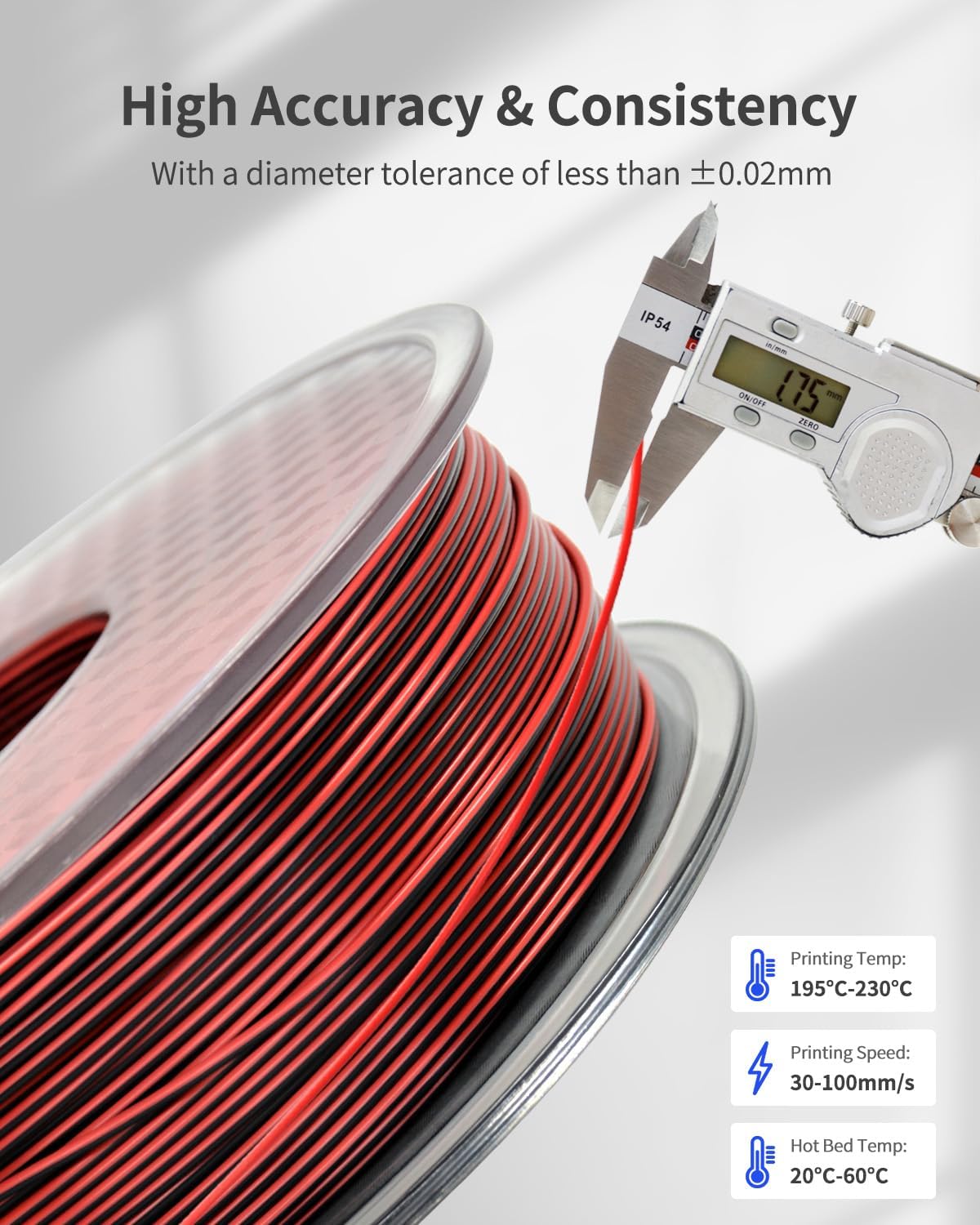 XZN - Filamento PLA de Seda 1.75mm de Doble Color Negro Rojo 1KG, F...