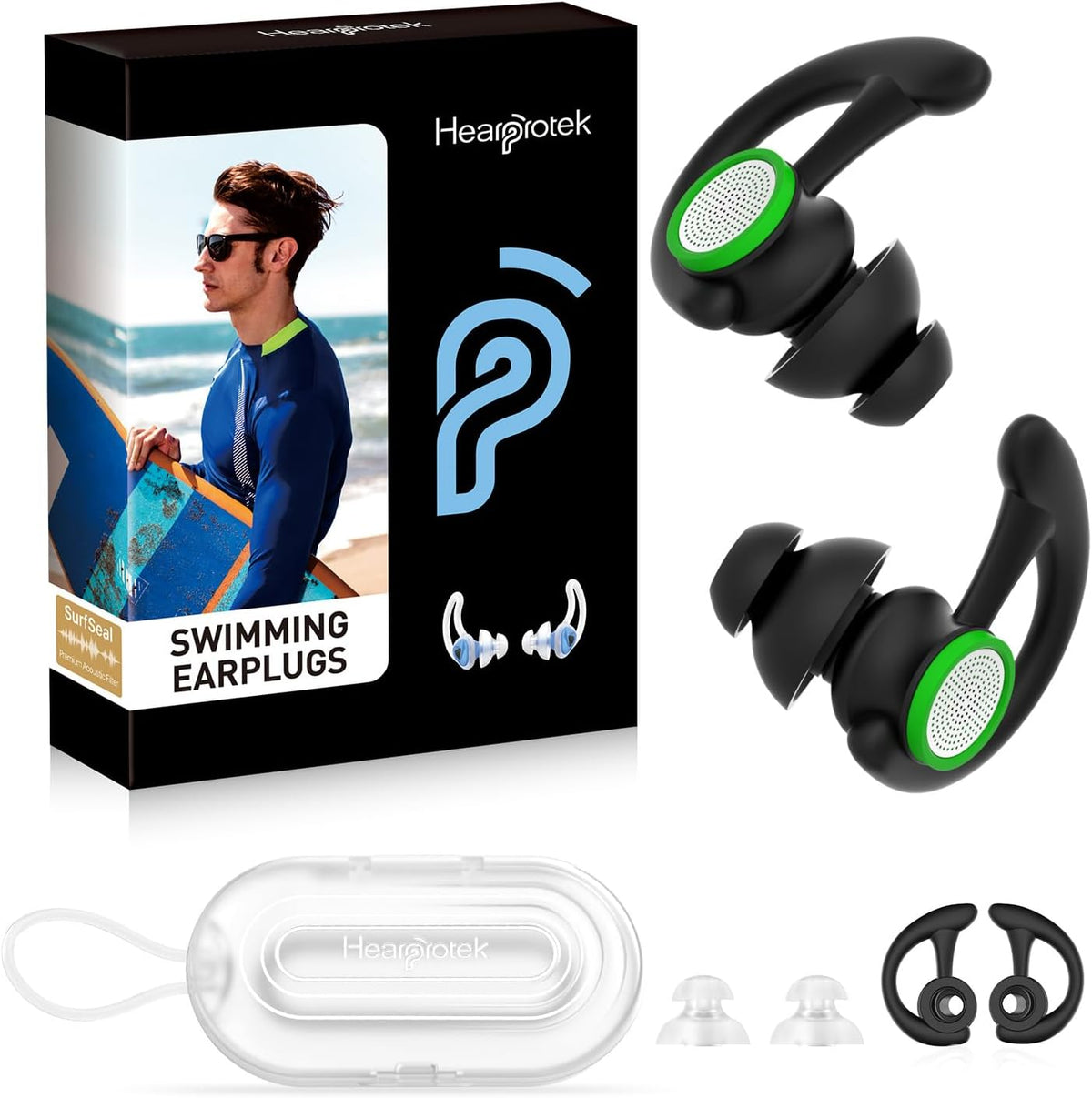 Hearprotek Tapones para los oídos de nadador, 1 par de protección a...