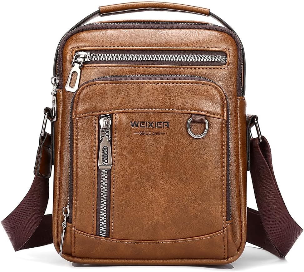 Bolsa de mensajero para hombres, bolso cruzado de hombro, cartera pequeña vintage de cuero PU, cartera maletín, bolsa lateral, bolso de mano cruzado