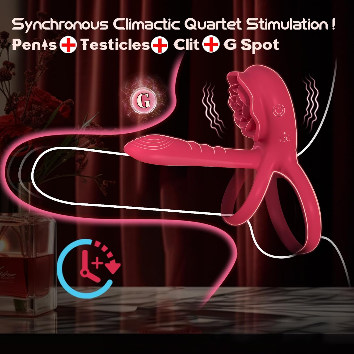 Anillo vibrador para el pene con estimulador de clítoris rosa, vibr...