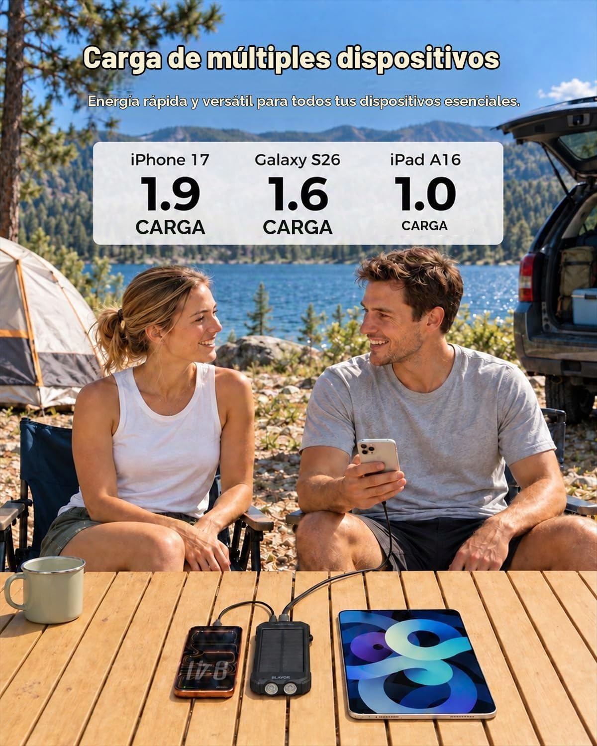 BLAVOR Solar Power Bank 10,000mAh Cargador inalámbrico portátil par...