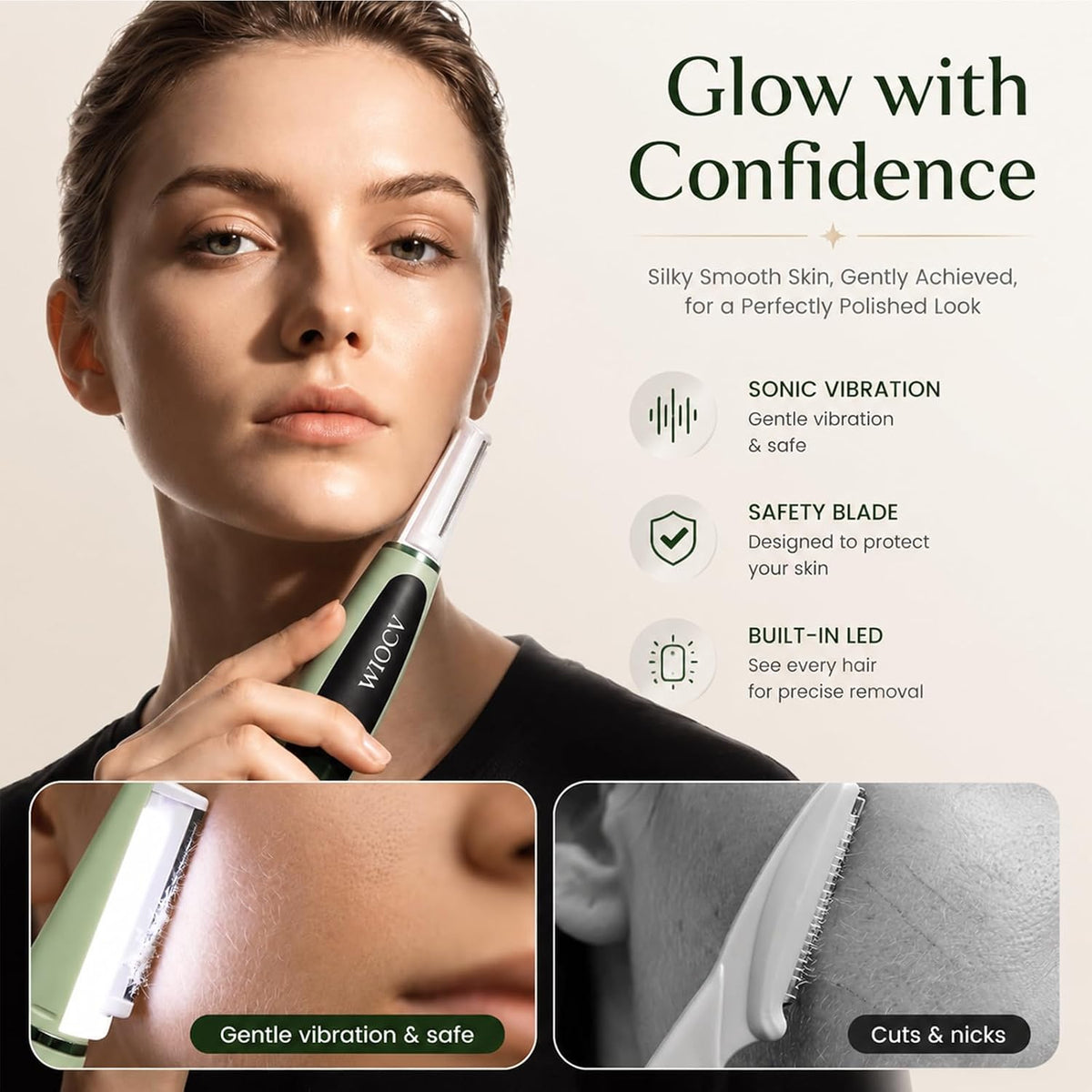 Wiocv Sonic Dermaplane Razor para las mujeres cara facial eléctrico...