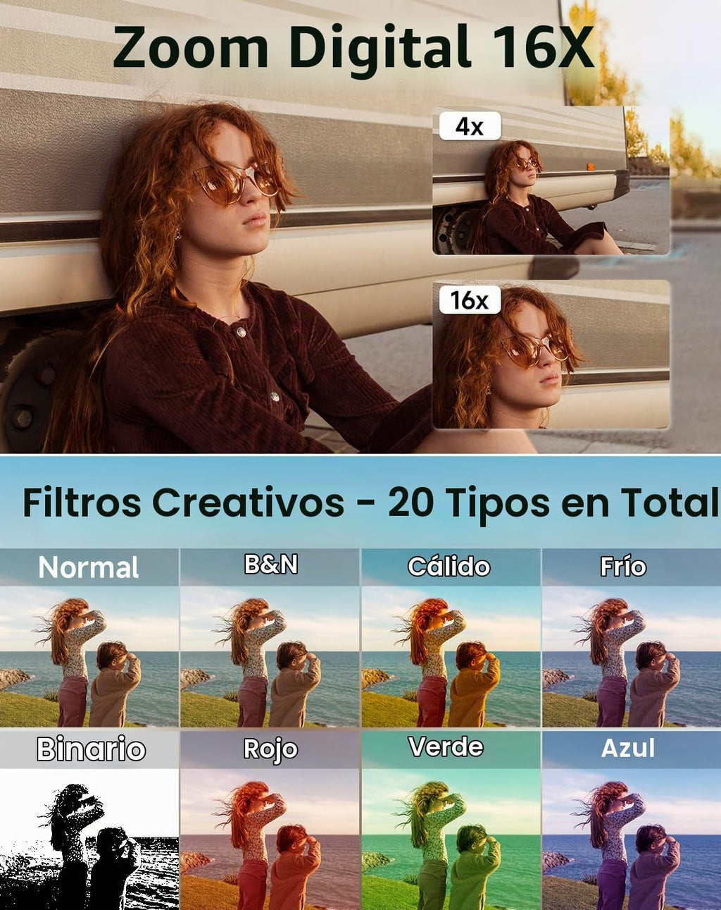 Cámara digital, FHD 1080P 44MP - Cámara digital para apuntar y disp...
