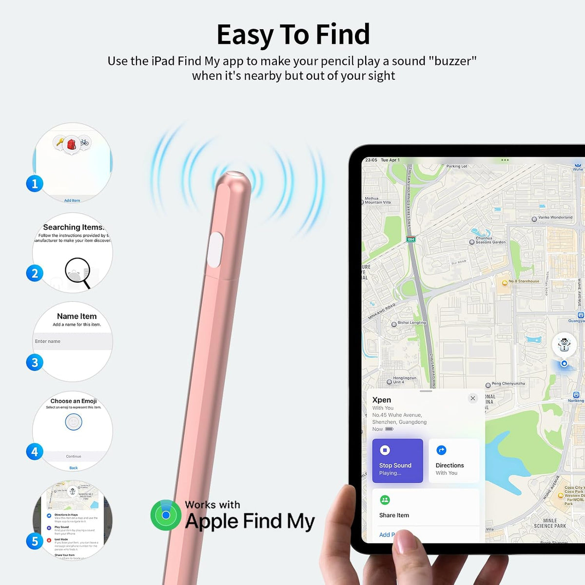 Lápiz digital para iPad FindMy compatible con Apple iPad 6-11th-Oro...