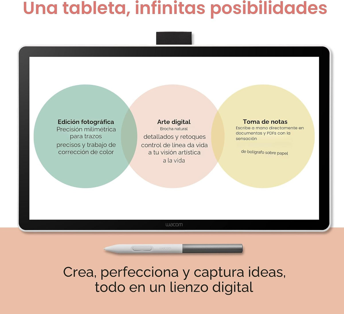 Wacom One 14, tableta de dibujo con pantalla y bolígrafo laminados...