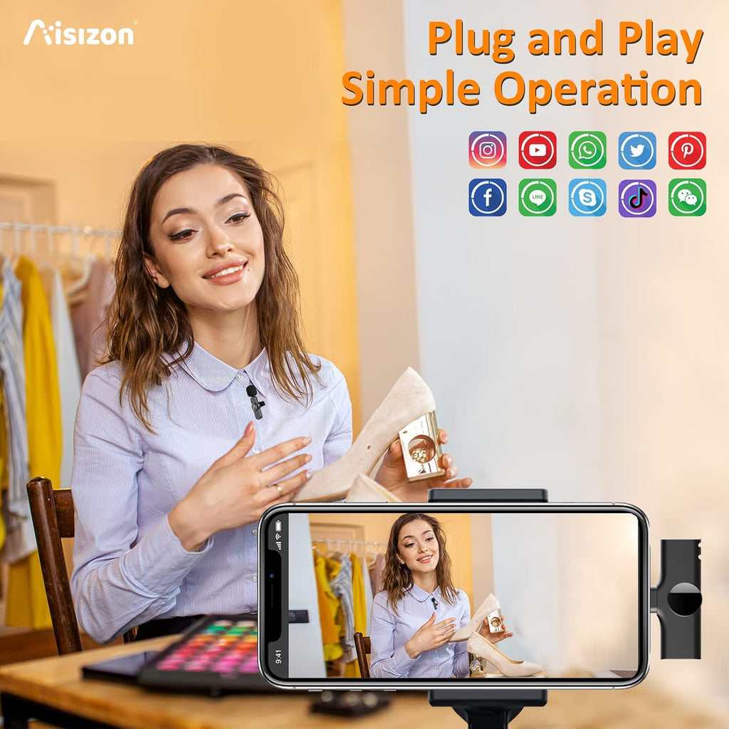 Aisizon Micrófono inalámbrico de solapa, micrófonos con clip, audio...