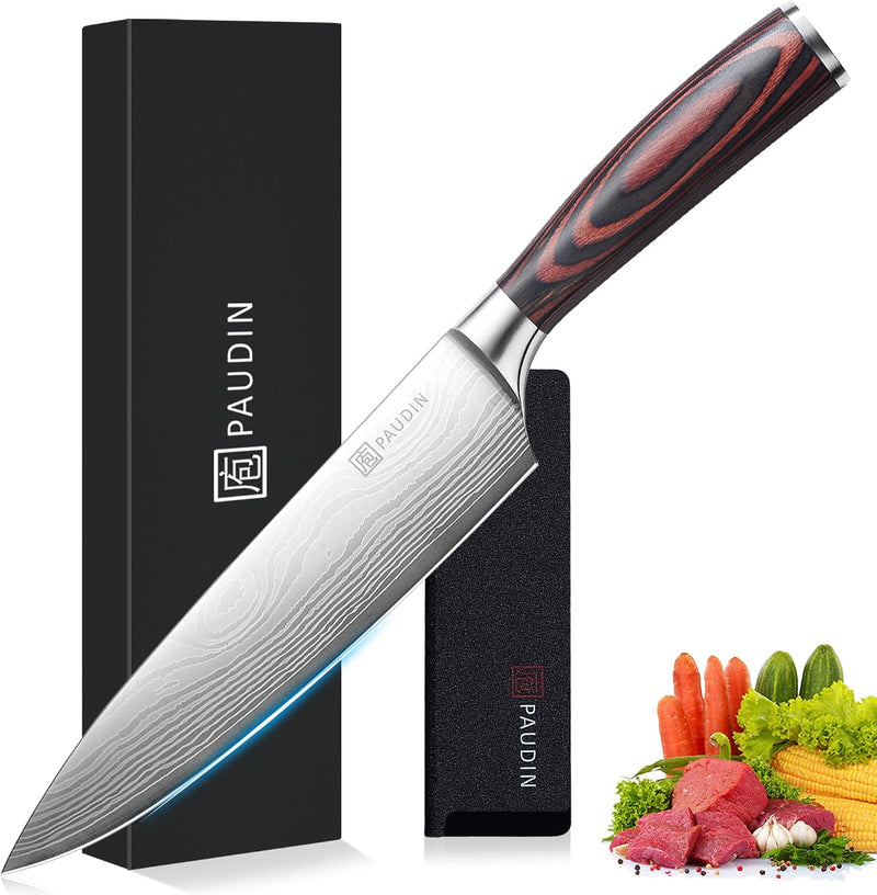 PAUDIN Cuchillo de chef, cuchillo de cocina afilado de acero inoxid...