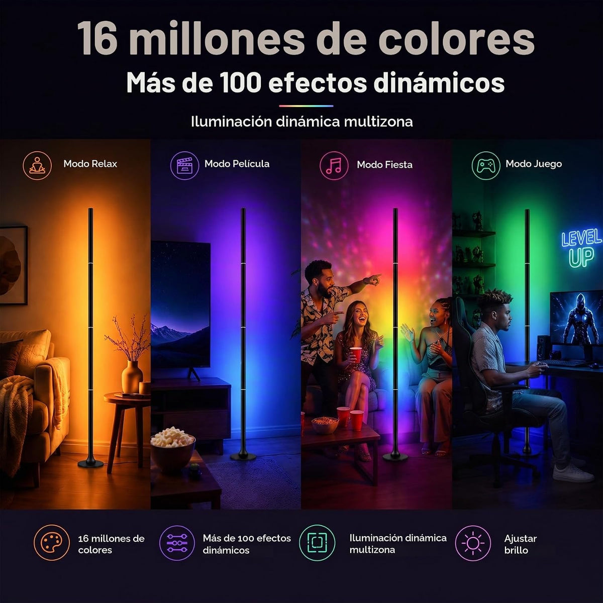 Lámpara de pie de esquina, luz ambiental inteligente para sala de j...
