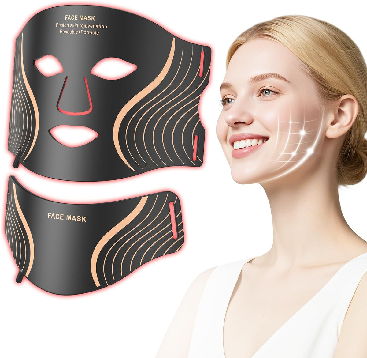 GIHWRRI Terapia de luz roja para cara y cuello, máscara de terapia...