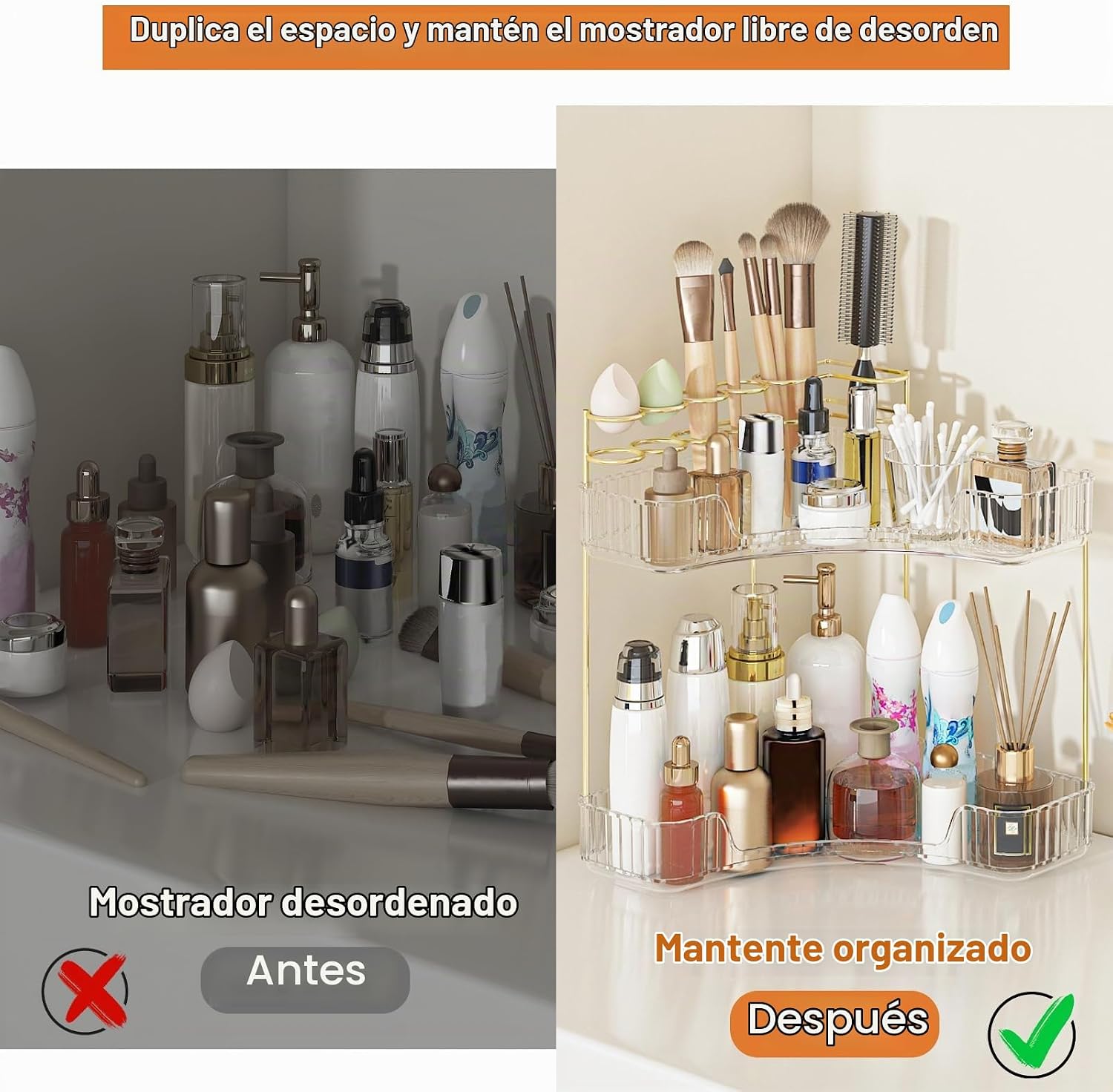 Webetop Organizador de esquina para maquillaje para tocador, organi...