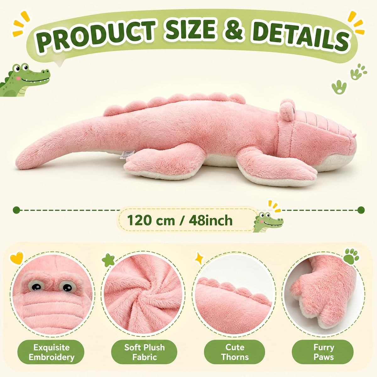 FFxiong 48 pulgadas gigante largo cocodrilo peluche animal suave cu...