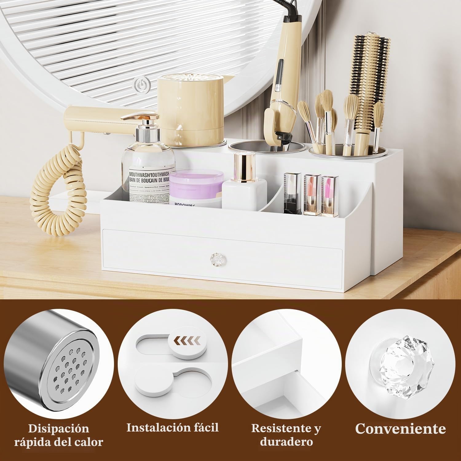 GFWARE Soporte acrílico para secador de pelo con cajón, organizador...