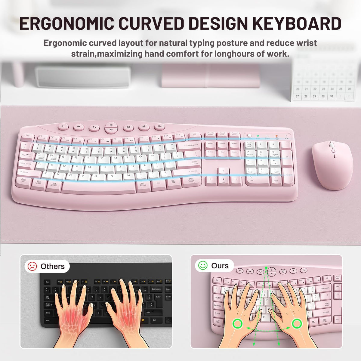 Combo de teclado y mouse inalámbricos, teclado silencioso ergonómic...