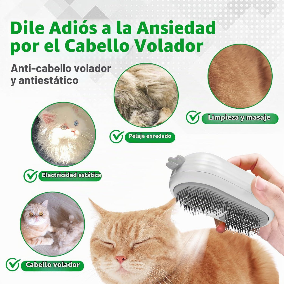 POIIOPY Cepillo de vapor para gatos con botón de liberación, peine...