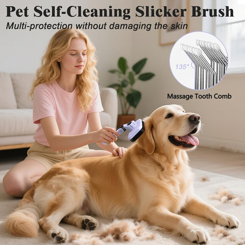 2 Piezas Cepillo Slicker Autolimpiante y Peine para Perros - Herram...