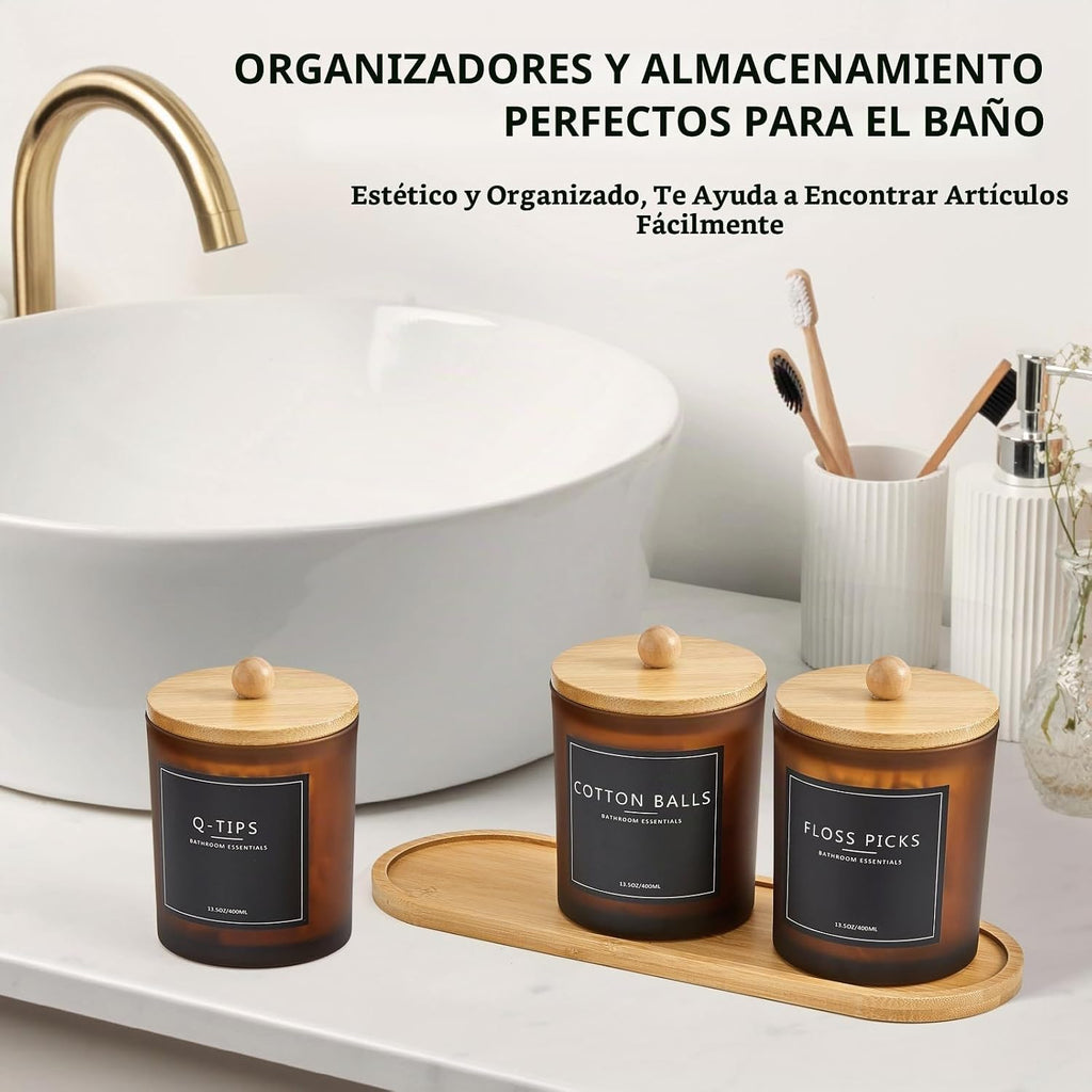 Paquete de 3 Soportes para Q-tips de Baño con Bandeja, Soporte de A...